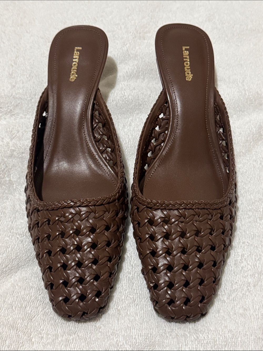 Larroude Brown Woven Leather Slip-On Mules